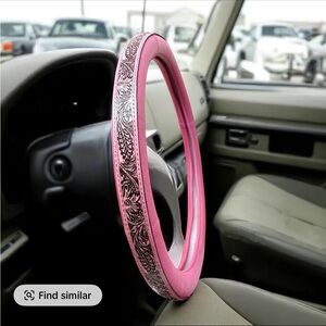 Leather Pink Western Steering Wheel Cover with black detailing